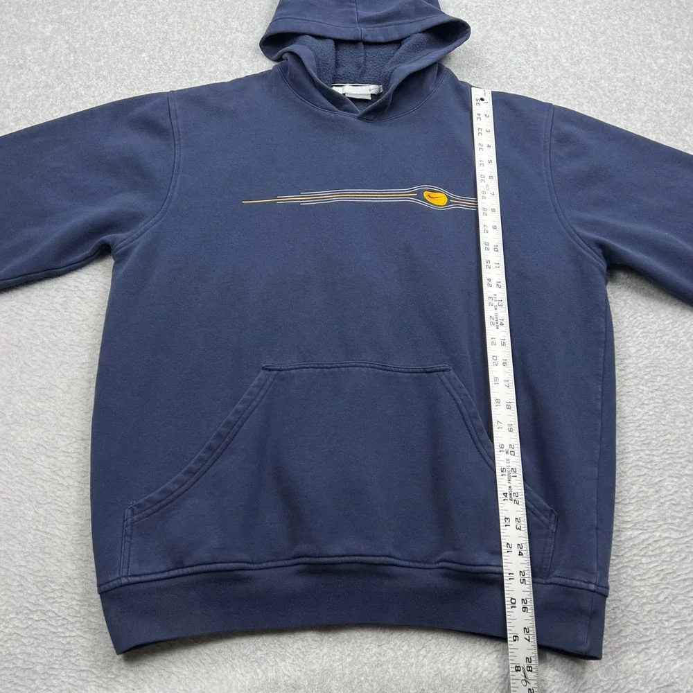VTG Nike Hoodie Mens Large Blue Y2K Silver Tag Graphic Swoosh Travis Pullover
